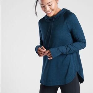 Athleta Uptempo Teal/Black Marled Hoodie Long Sleeve Top